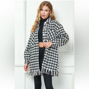 ShopEvelynne Black and White Houndstooth Fringe Jacket